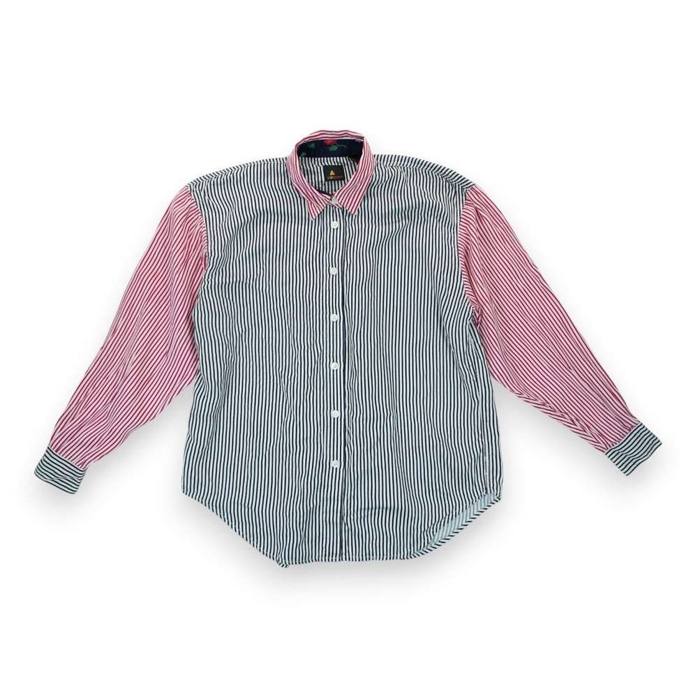 VTG 90s Lizsport Liz Claiborne Colorblock Striped Button Down Shirt Sz M